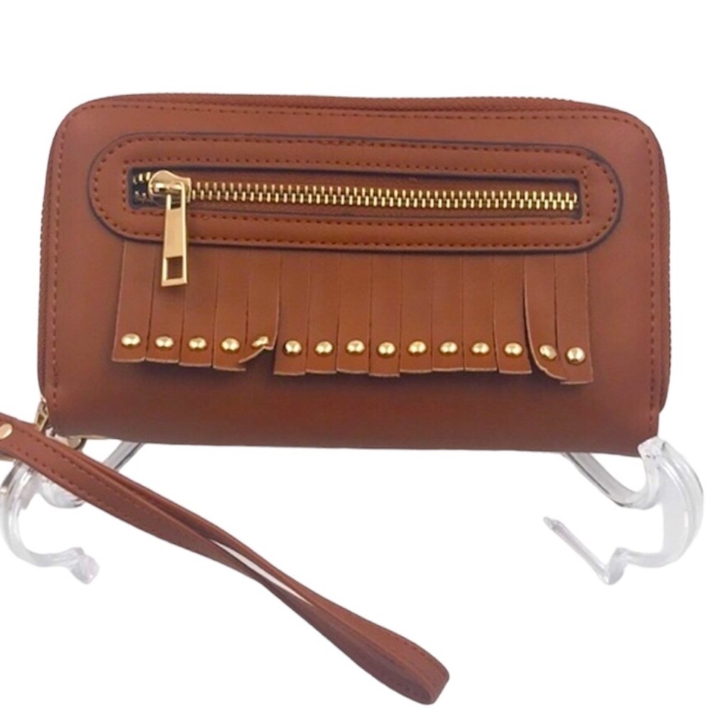 Tan & Gold ZIP Flap Wallet Wristlet